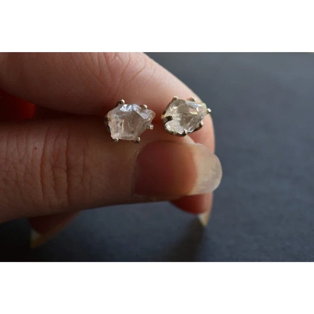 Lake County diamond earrings, 925 sterling silver, raw gemstones